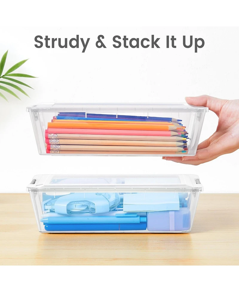 Gnuadz Pencil Box Stackable Clear Organizer Plastic Container Lid Art School Supply
