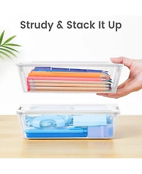 Gnuadz Pencil Box Stackable Clear Organizer Plastic Container Lid Art School Supply