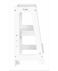 Stepup Baby Toddler Tower with Adjustable Step, White Montessori-Inspired Step Stool, Standing for Kids, Fits Under Kitchen Counters, Ad