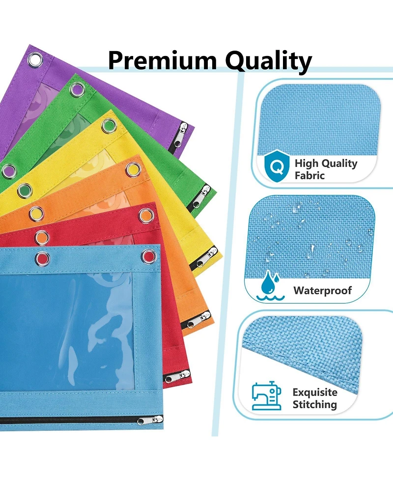Gnuadz 6 Pack Pencil Pouches 3 Ring Binder Zipper Clear Top Bag Grommets
