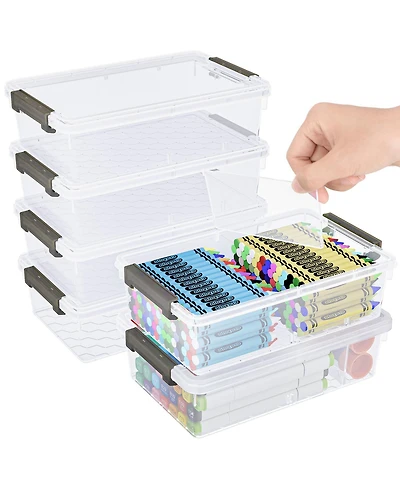 Gnuadz 6 Pack Pencil Box Removable Divider Clear Organizer Stackable Plastic Storage Container Craft School Supply