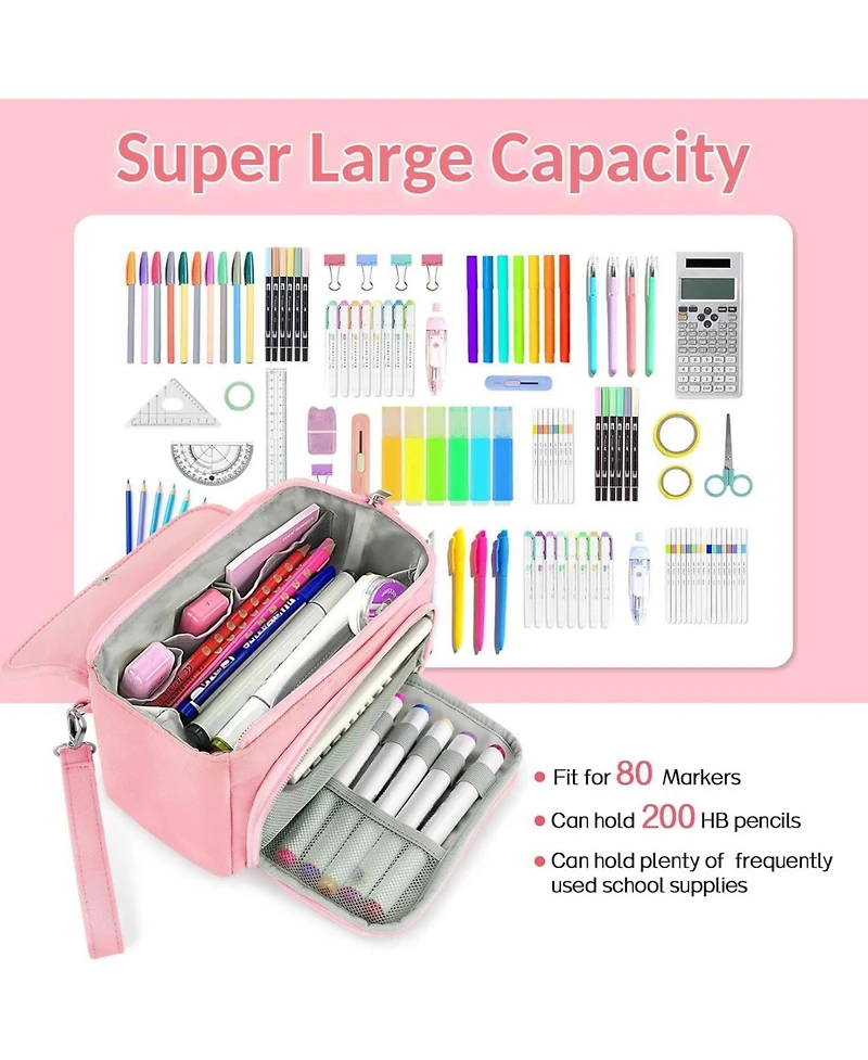 Gnuadz Super Large Pencil Case 3 Compartments Cute Pouch Zipper Portable Stationery Pen School Supplies Teen Girl