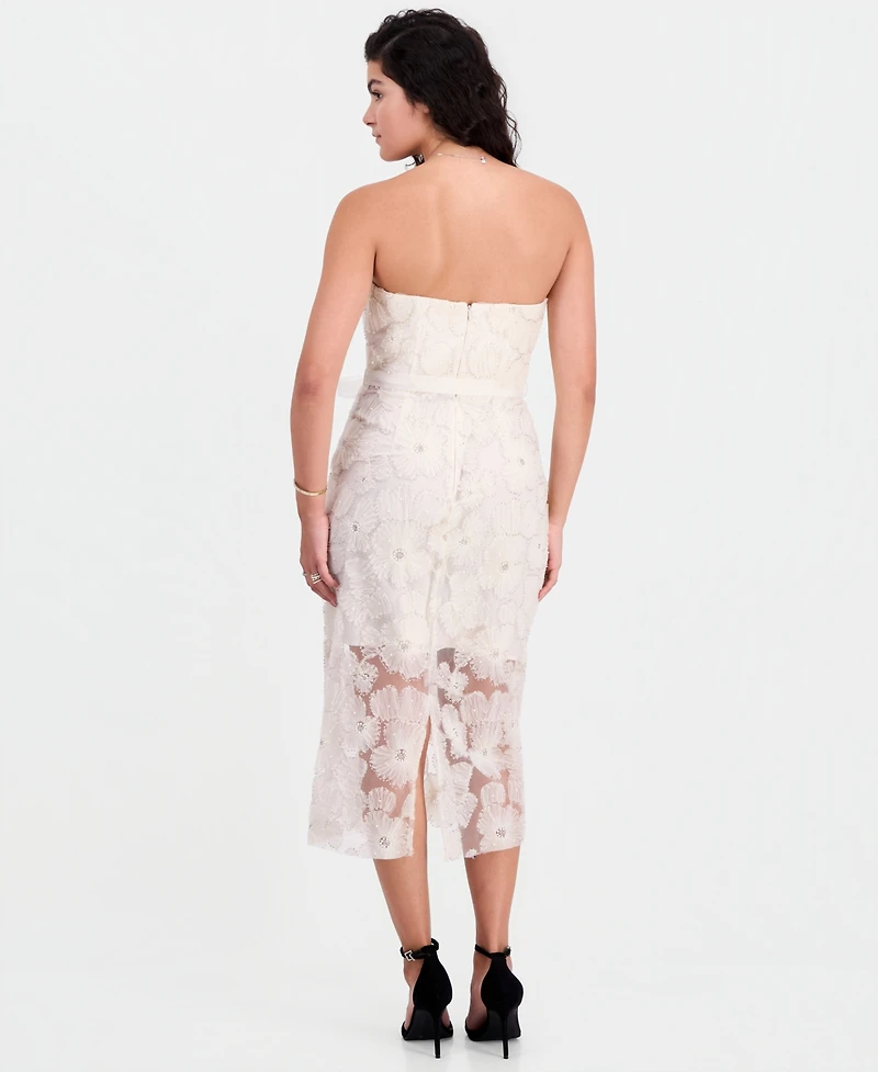 Sam Edelman Women's Beaded Floral Strapless Midi Dress