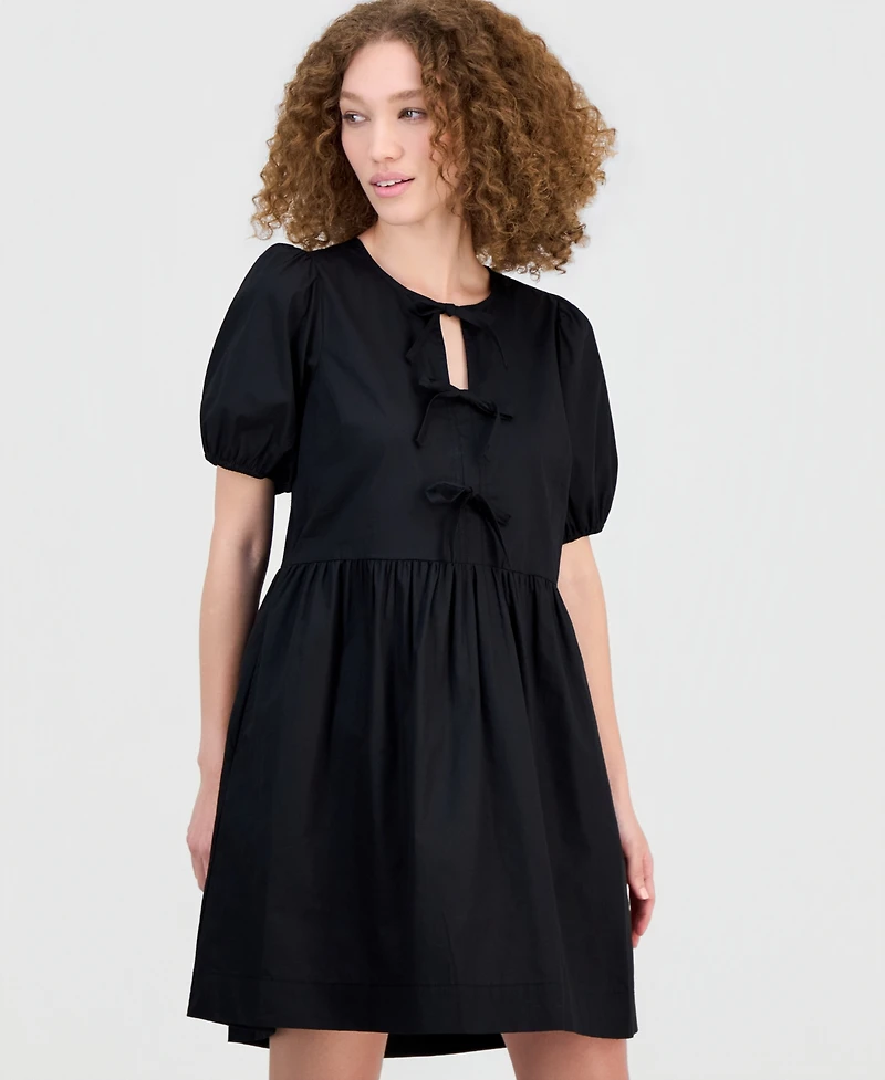 Robbie Bee Women's Cotton Bow-Trim A-Line Mini Dress