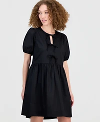 Robbie Bee Women's Cotton Bow-Trim A-Line Mini Dress