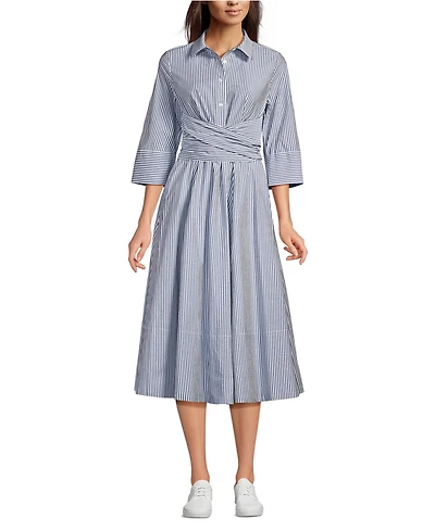 Lands' End Women's Poplin Midi Wrap Front Dress
