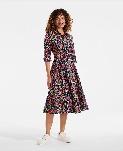 Lands' End Women's Poplin Midi Wrap Front Dress