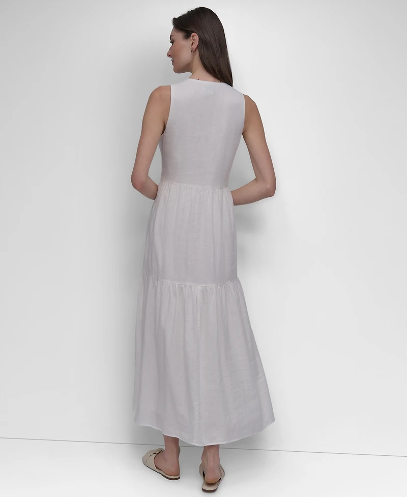 Dkny Jeans Women's Sleeveless Keyhole Crewneck Tiered Maxi Dress