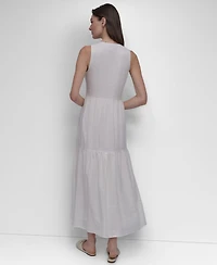 Dkny Jeans Women's Sleeveless Keyhole Crewneck Tiered Maxi Dress