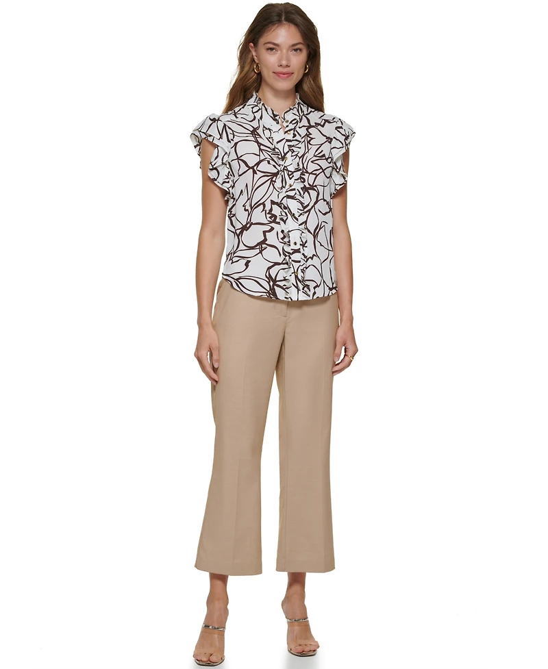 Dkny Petite Flutter Short-Sleeve Mock Neck Blouse