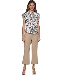 Dkny Petite Flutter Short-Sleeve Mock Neck Blouse