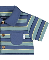Gerber Baby Boys Collared Romper, Blue and Green.