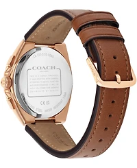 Coach Men's Jackson Saddle Leather Strap Watch, 41.5mm