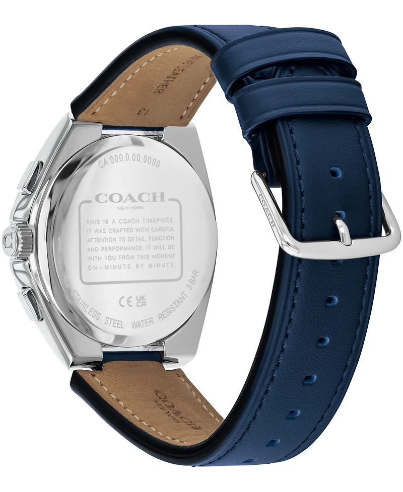 Coach Men's Jackson Navy Leather Strap Watch, 41.5mm
