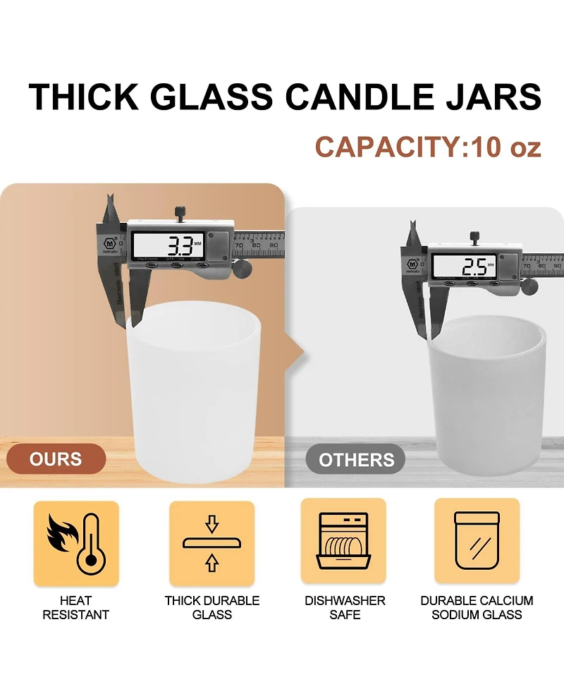 Gnuadz 15pcs Candle Jars With Wood Lids Empty Sample Container Thick Glass Matte 10oz