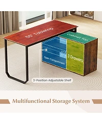 Slickblue 55" L Desk Reversible with 3 Drawers and Adjustable Storage Shelf