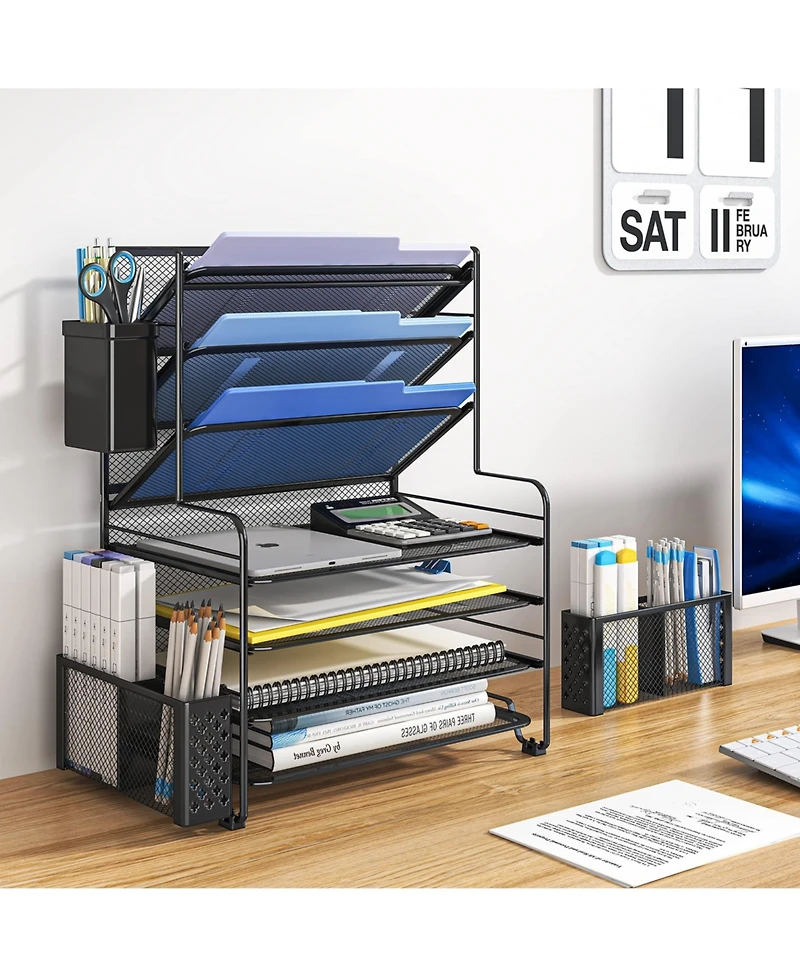 Gnuadz 7 Tier Desk File Organizer Letter Tray Pen Holder Hanging Basket