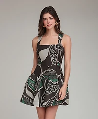 Avec Les Filles Women's Bali Paisley Square Neck Mini Dress