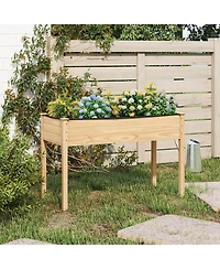 Gymax Wooden Raised Garden Bed w/Legs Liner Drainage Holes Large Planter Box for Herb