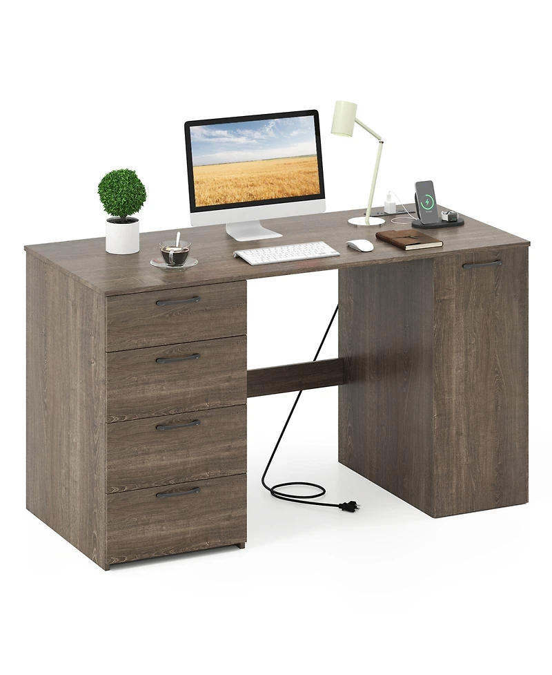 Slickblue Office Desk with Built In Power Outlets and 4 Drawers