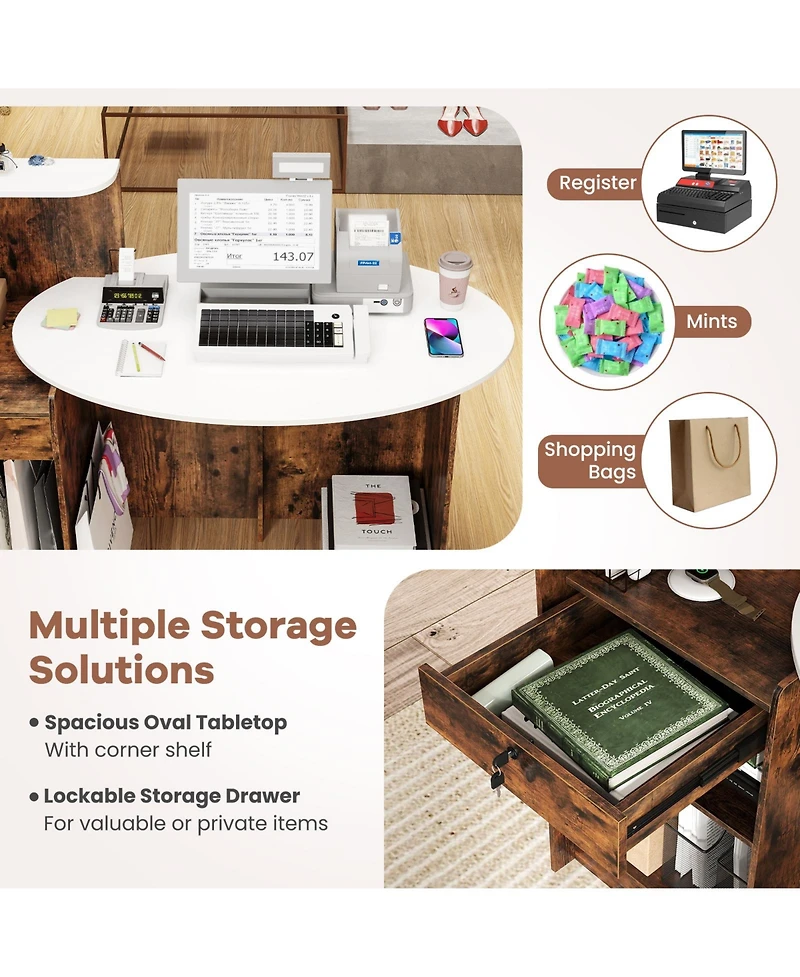 Slickblue Modern Reception Front Desk with Oval Tabletop Counter