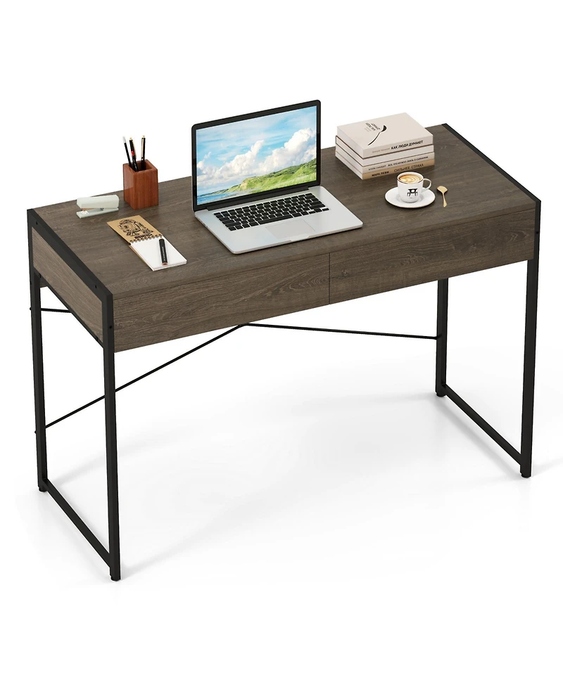 Slickblue 44” Home Oak Office Desk with 2 Storage Drawers and Metal Frame