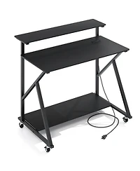 Slickblue Rolling Workstation Desk with Monitor Shelf and Charging Storage