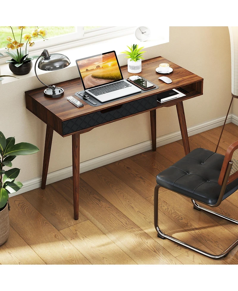 Slickblue Modern Desk Mid Century Style with Drawer and Open Shelf