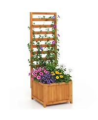 Gymax 48'' Wood Raised Garden Bed w/Trellis Drainage Holes and Gaps for Climbing Plants