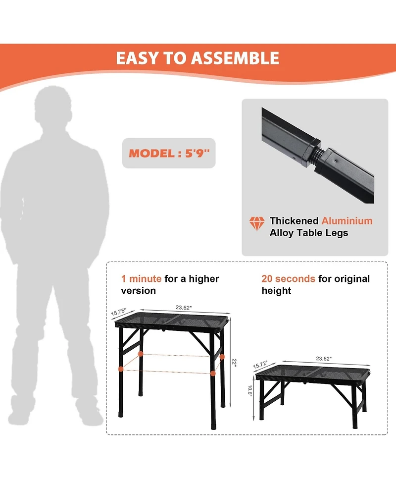 Gnuadz Camping Table Mesh Portable Folding Grill Height Adjustable Camping Outdoor Recreation Gear