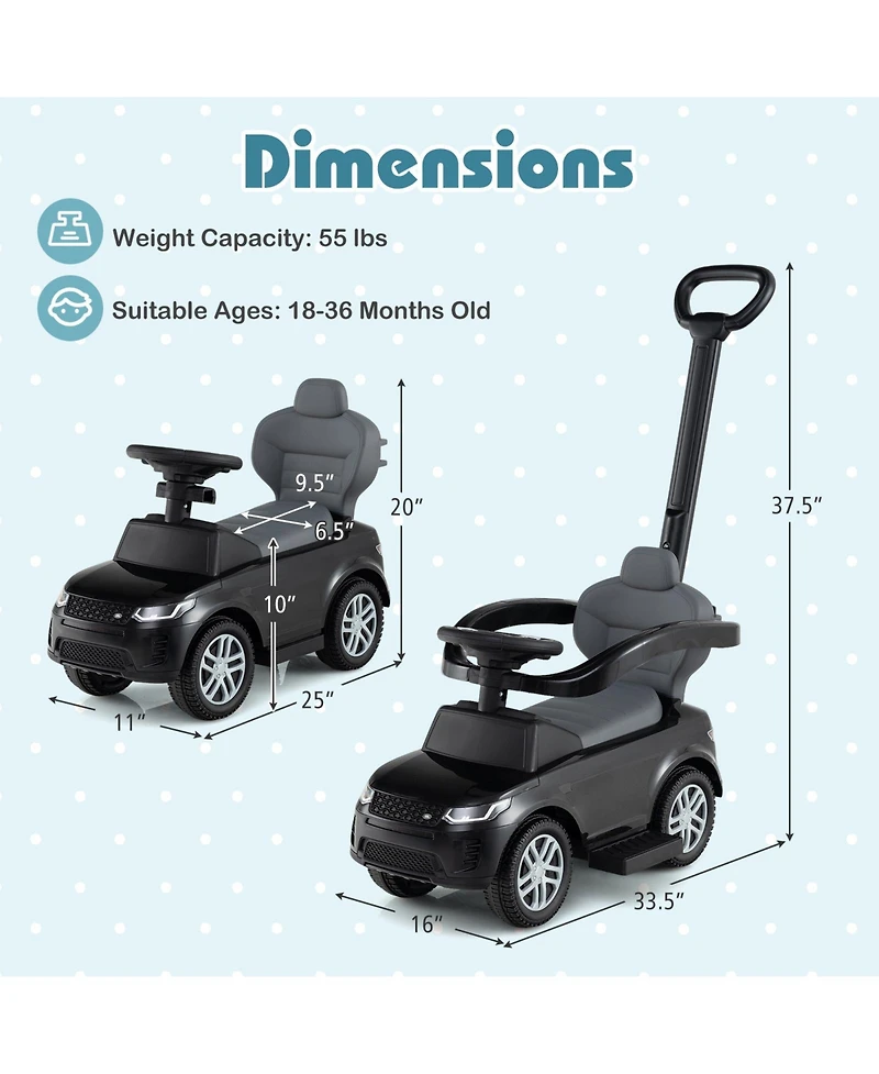 Slickblue Kids 3-in-1 Push Car with Removable Handle and Safety Guardrail