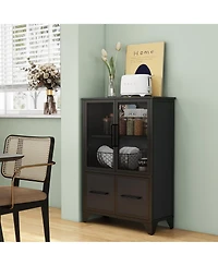 Rainsken Metal Storage Cabinet, Modern Sideboard Buffet Cabinet with 4 Iron Doors and Adjustable Shelf for Living Room and Kitchen