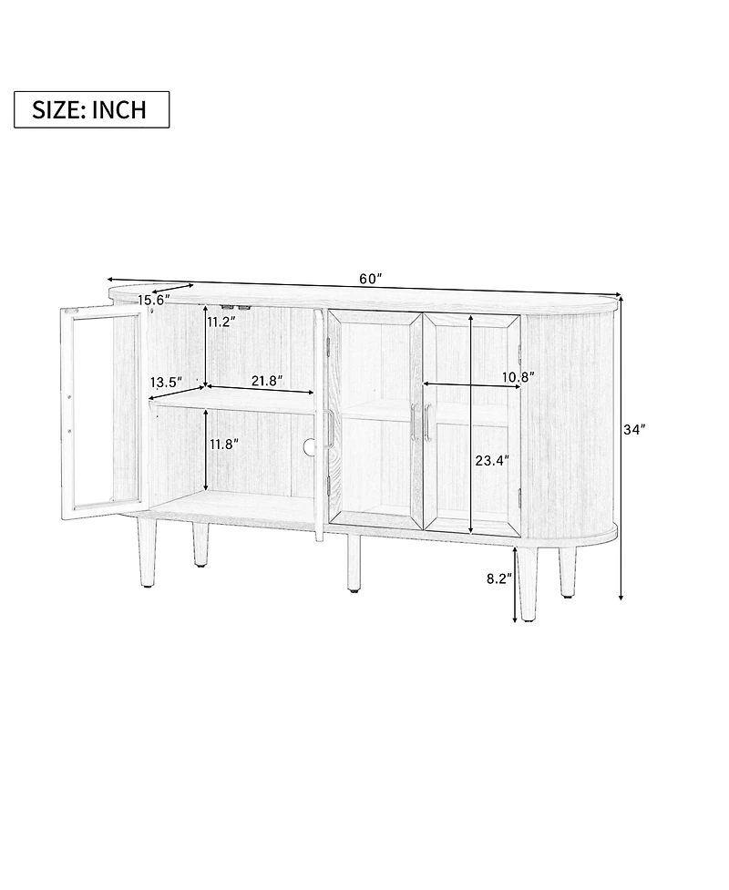 Rainsken Farmhouse Sideboard Cabinet, Wood Buffet Cabinet with Glass Doors, Adjustable Shelves and Cable Management for Dining Room, Living Room