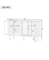 Rainsken Farmhouse Sideboard Cabinet, Wood Buffet Cabinet with Glass Doors, Adjustable Shelves and Cable Management for Dining Room, Living Room