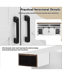 Rainsken Farmhouse Sideboard, Wood Buffet Cabinet with Open Storage, Sliding Barn Door and Mesh Panels for Living Room, Kitchen