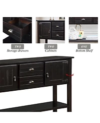Rainsken Retro Solid Wood Console Table, Storage Sideboard Buffet Cabinet with 2 Drawers, Cabinets and Open Shelf for Living Room, Kitchen