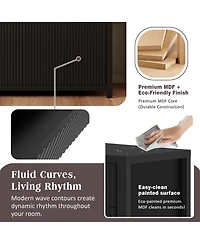 Rainsken Modern Fluted Sideboard Buffet Cabinet, Wood Console Table with 2 Drawers, 4 Doors and Adjustable Shelves for Living Room