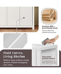 Rainsken Modern Fluted Sideboard Cabinet, Wood Storage Buffet Console with 2 Drawers, 4 Doors and Adjustable Shelves for Living Room