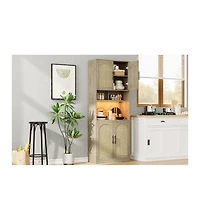 gaomon Pantry Cabinet with Countertop and Led Light Strip