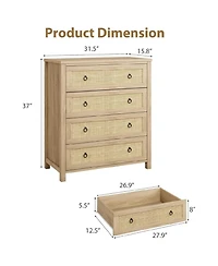 Gaomon Rattan 4 Drawer Bedroom Dresser Freestanding Storage Cabinet