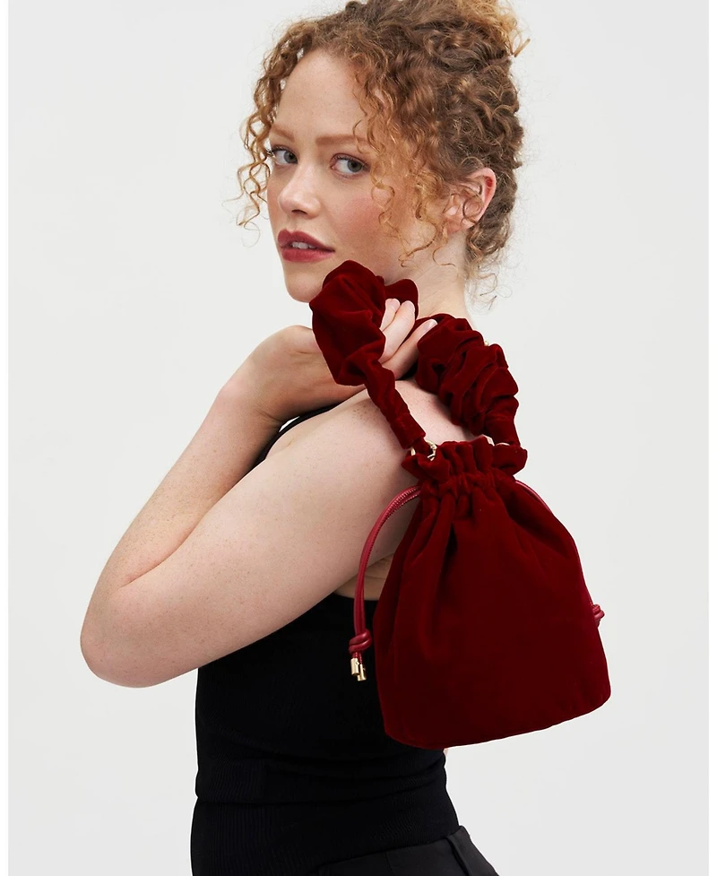 Fable England Red Velvet Bucket Bag