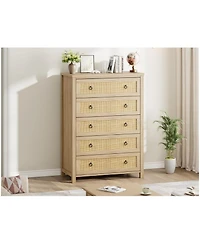 gaomon Rattan Bedroom Dresser with 5 Drawers Clothes Storage Cabinet