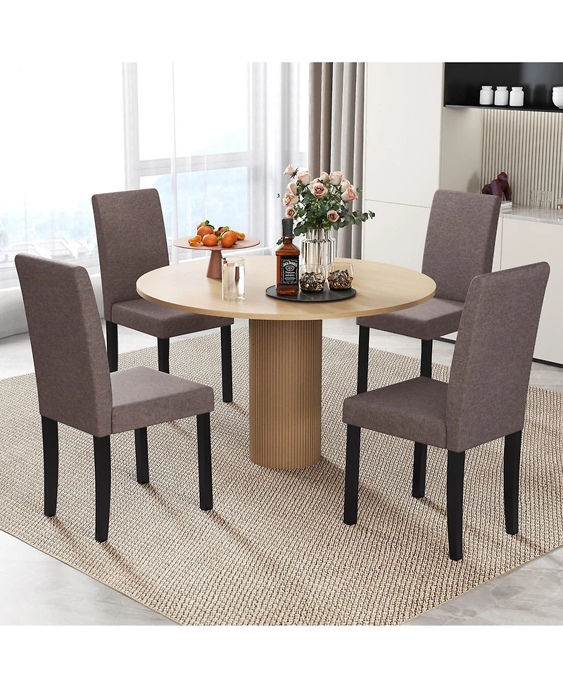 Gymax Dining Chair Set of 4 Fabric Upholstered Rubber Wood Legs Side Armless