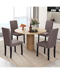 Gymax Dining Chair Set of 4 Fabric Upholstered Rubber Wood Legs Side Armless