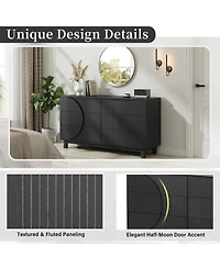 Rainsken Modern 6-Drawer Fluted Wooden Dresser – Geometric Round Accent Chest of Drawers, Spacious Storage Cabinet for Bedroom and Living Room