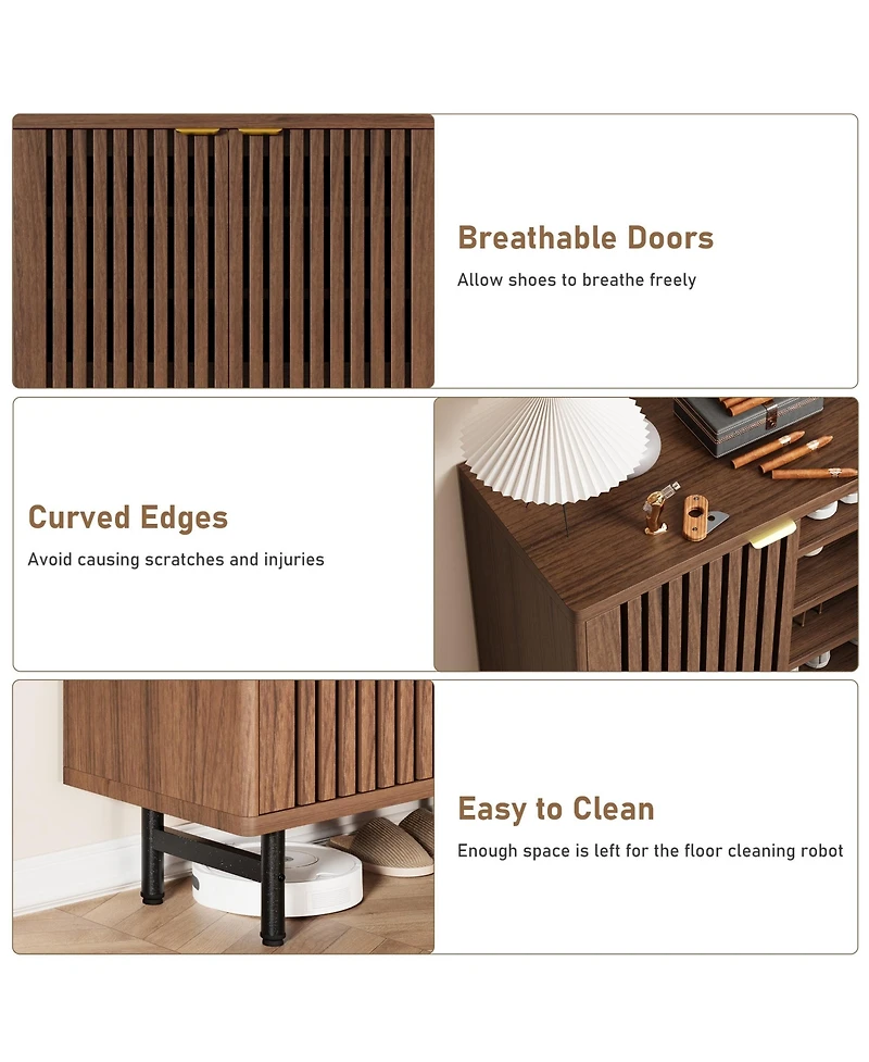 homfan Louvered Shoe Cabinet with Doors, Walnut, 6 Tier Entryway Storage for 24 Pairs