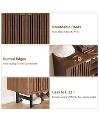 homfan Louvered Shoe Cabinet with Doors, Walnut, 6 Tier Entryway Storage for 24 Pairs
