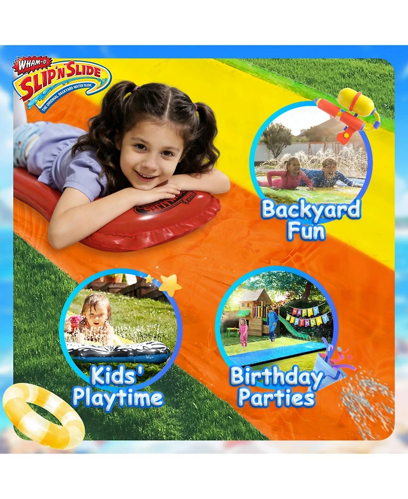 Slip N Slide Water Slide, 18ft Backyard Wave Rider Summer Outdoor Kid Toys, Double Lane, Includes 2 Boogie