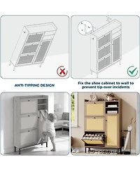 homfan Rattan Shoe Cabinet with 3 Flip Drawers and Metal Legs, 20.08 x 9.25 x 51.38 in