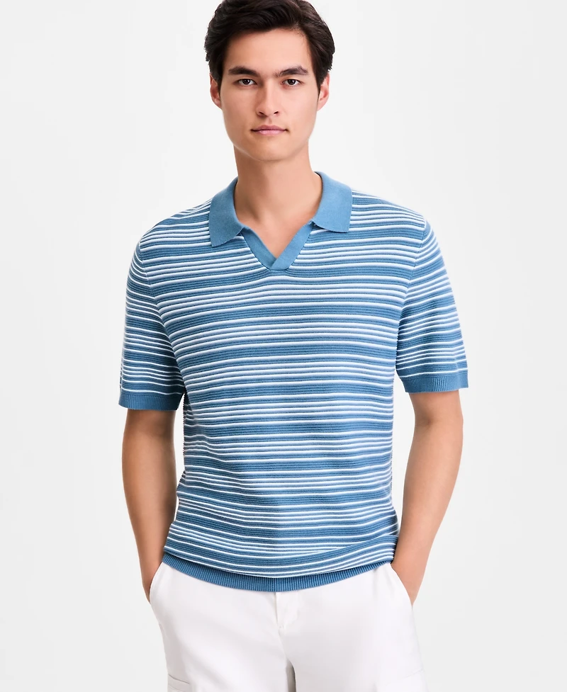 Alfani Men's Short-Sleeve Stripe Button Johnny Sweater, Macy's Exclusive